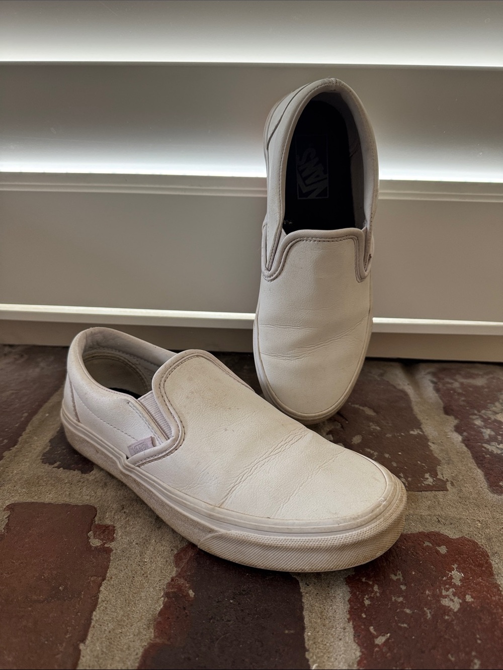 Vans White Leather Slip-On Loafers
